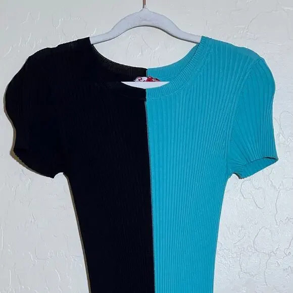 Staud Colleen Colorblock Ribbed Bodycon Dress Black Blue Womens Size Small - Picture 6 of 12